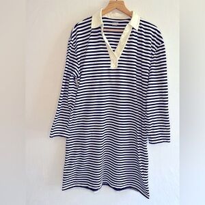 Lands' End Black White Striped Coastal Casual Y2K  Shirt Dress Women’s Size L